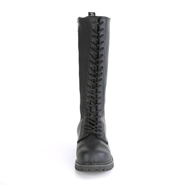 Demonia Riot-20 Black Vegan Leather Stiefel Herren D762-509 Gothic Kniehohe Stiefel Schwarz Deutschland SALE